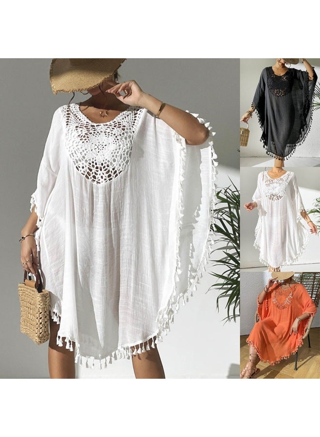 فستان الشاطئ 2024 بلوزة الشاطئ الكروشيه خياطة شرابة ملابس السباحة بي اللون الخارجي: 6518-أسود- - Image 2